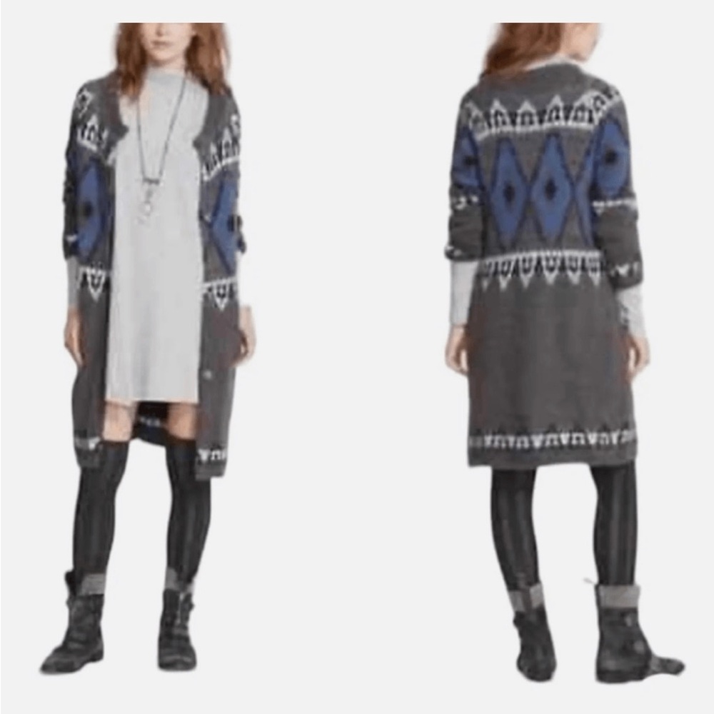 Free People Gray and Blue Patterned Cardigan